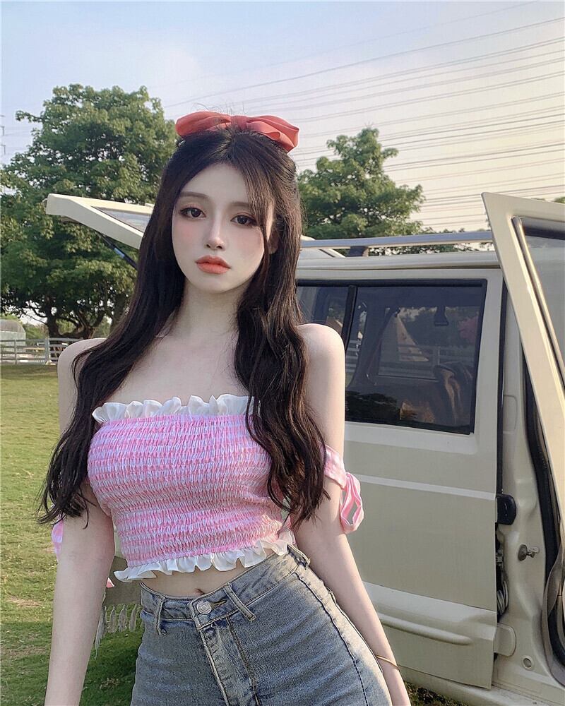 ホルターサマートップス ショートコート リボン 大人ガーリー スウィート キュート カジュアル 夏物 ブラックストロベリース62661884004