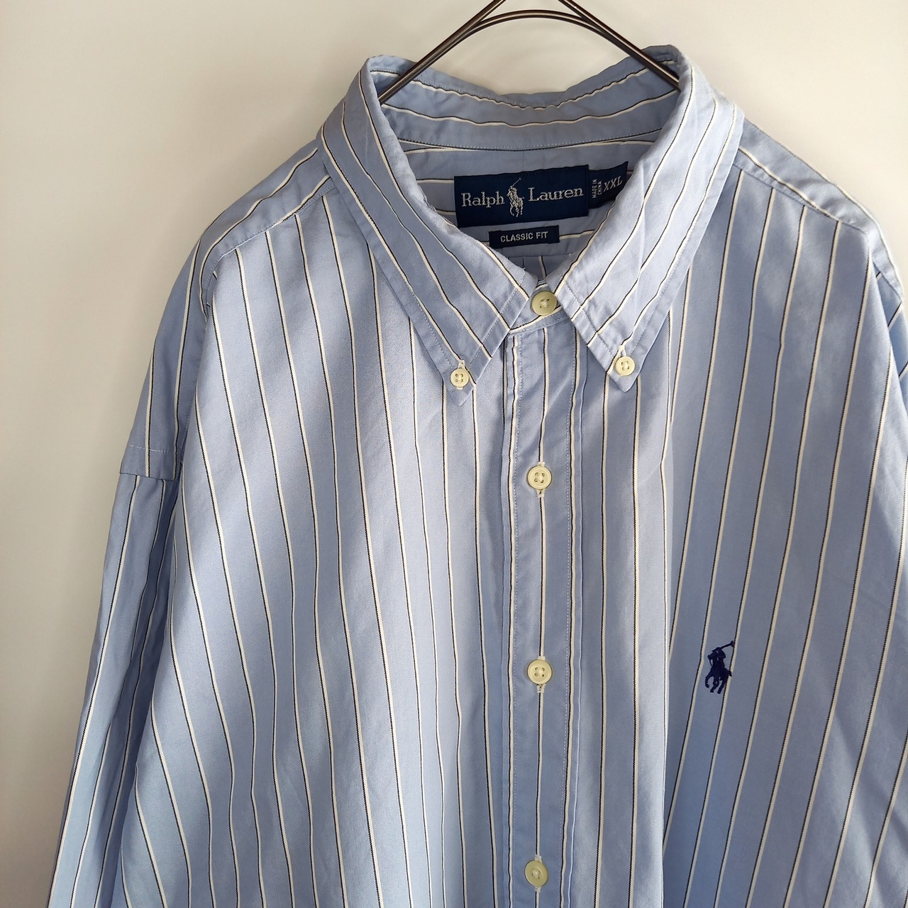 ラルフローレン　コットン　BDシャツ　ストライプ　オーバーサイズ　刺繍ロゴ