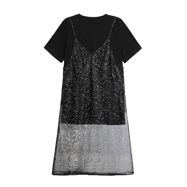 Silver mesh dress and T-shirt C0322