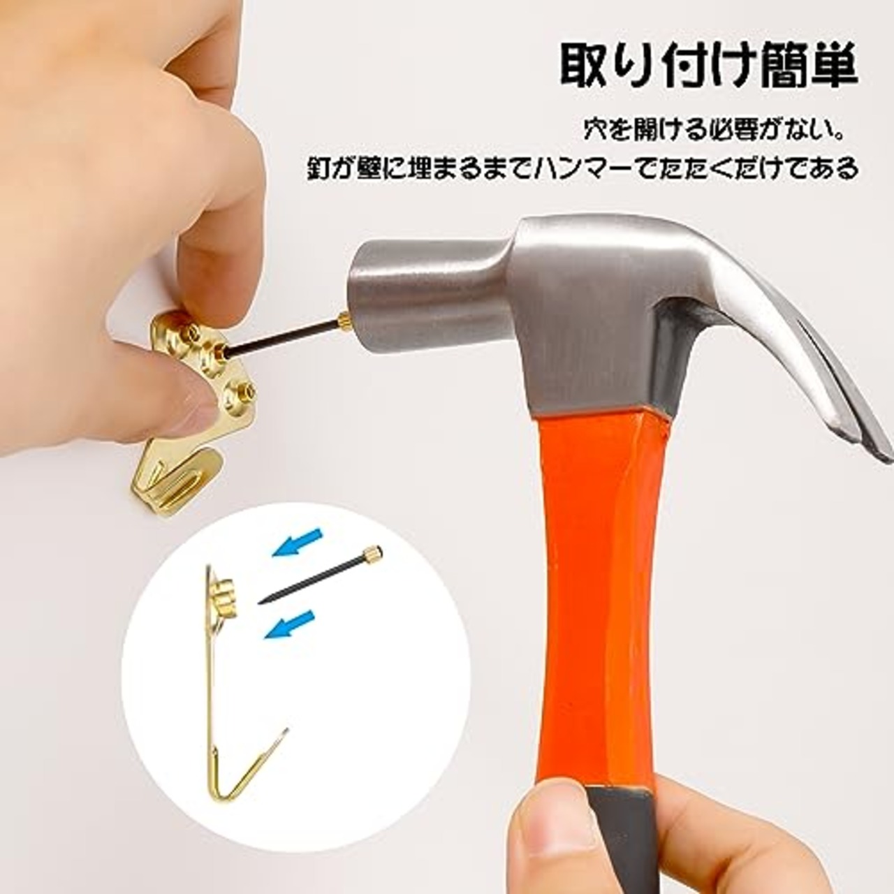 girldate 壁掛けフック(10個入り)釘付き 安全荷重34kg 多機能フック 石膏ボード 壁傷付けない 錆びにくい 落下防止 絵画 額縁 時計 服掛け用(ゴールド)