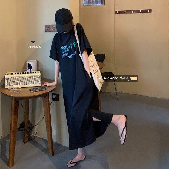 ブラックTシャツ ドレス ロングスカート サマー薄手 夏物 モンロー60452639754