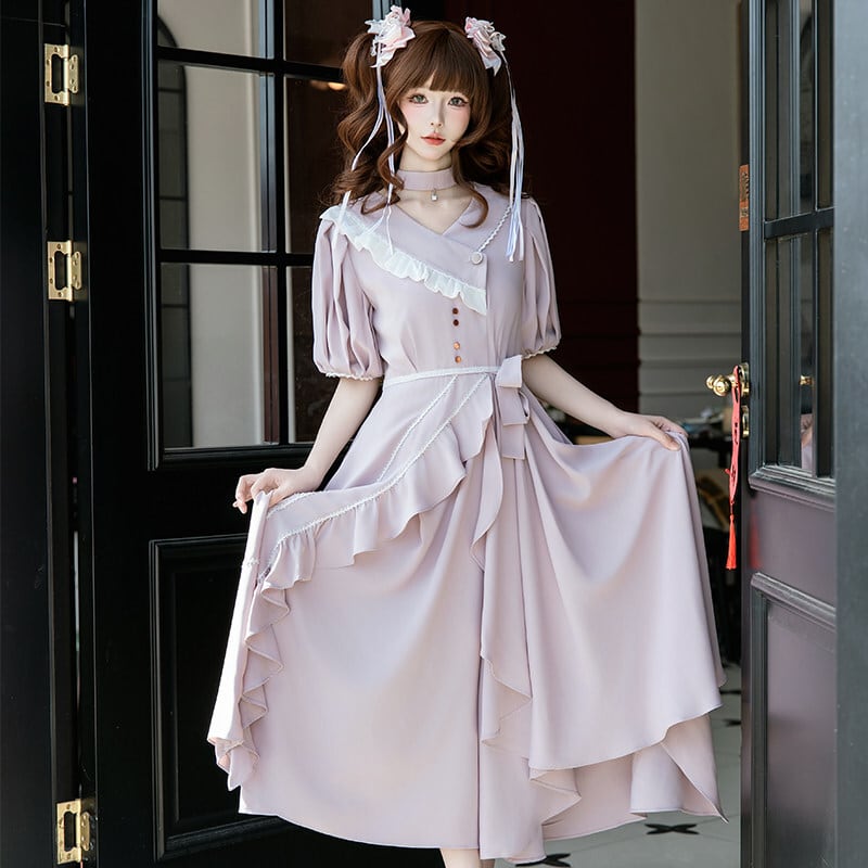 ロリータファッション 大人ガーリー アシンメトリーフリルワンピース