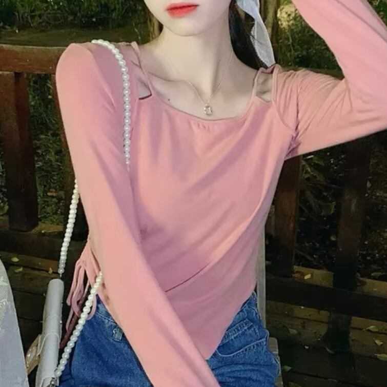 レイヤー風シャーリングロングTシャツ