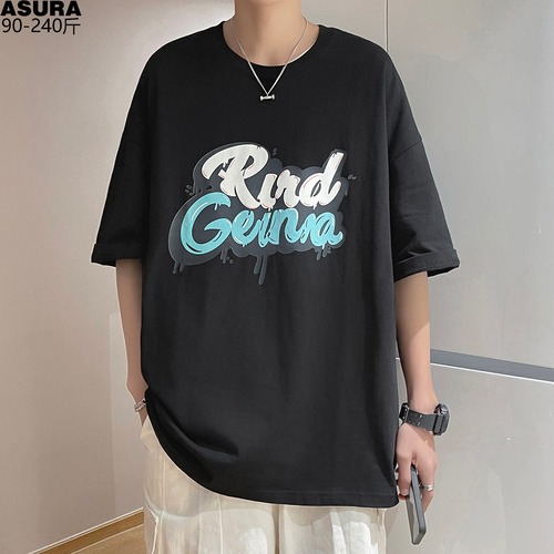 Tシャツ ルーズサマーラウンドネックスタイル ストリート 大きめサイズ 夏物 Oネック ASURAプラスサイズメンズ82697745559