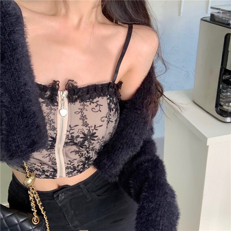 オータムウィンターショートレースシャツ トップス 秋物 冬物 ブラックストロベリース86463580465