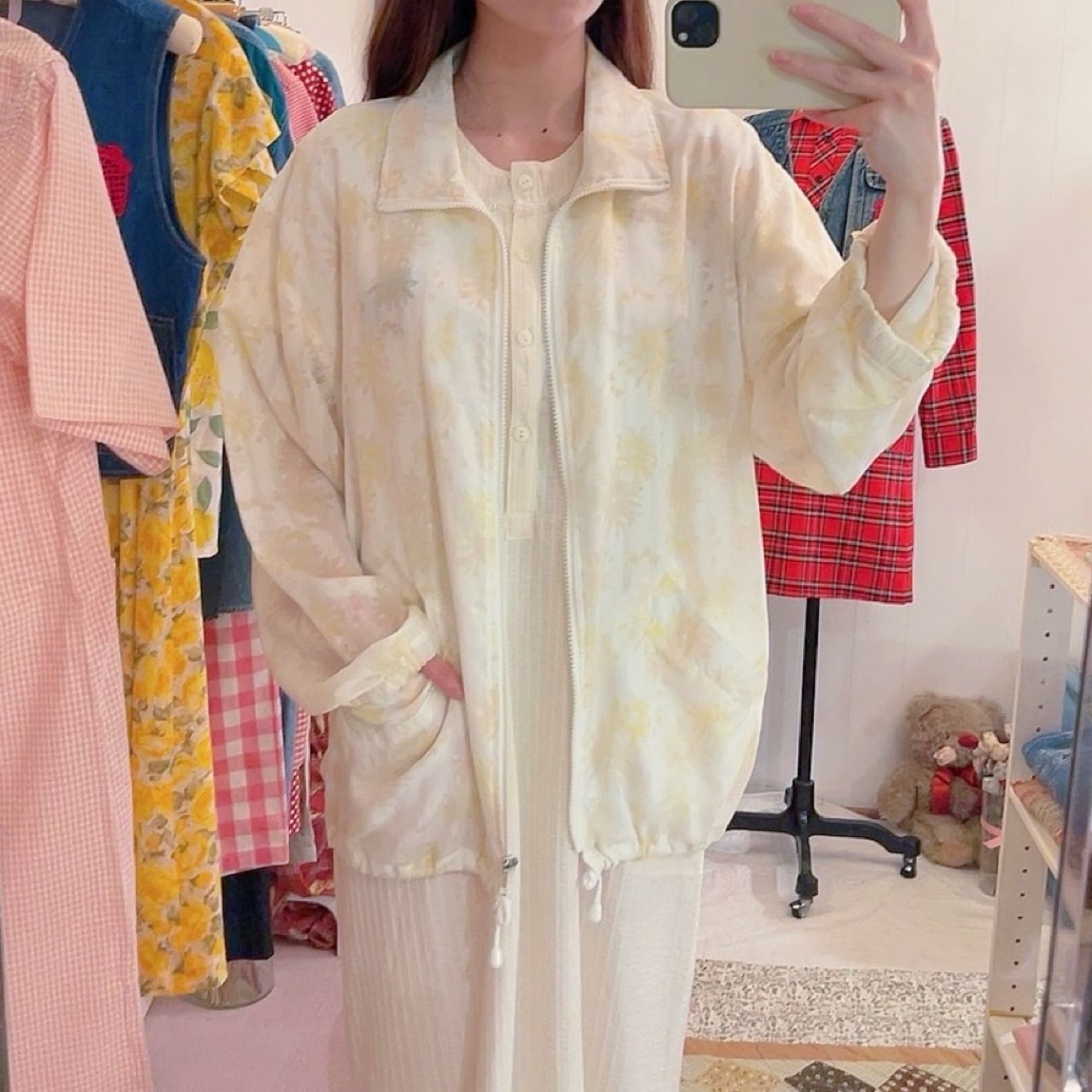 flower stripe sheer zip-up jacket