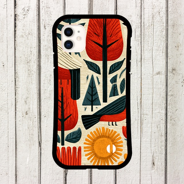 受注生産 iPhoneケース 花と太陽の民芸ボタニカル｜フォークアート FMSY025A