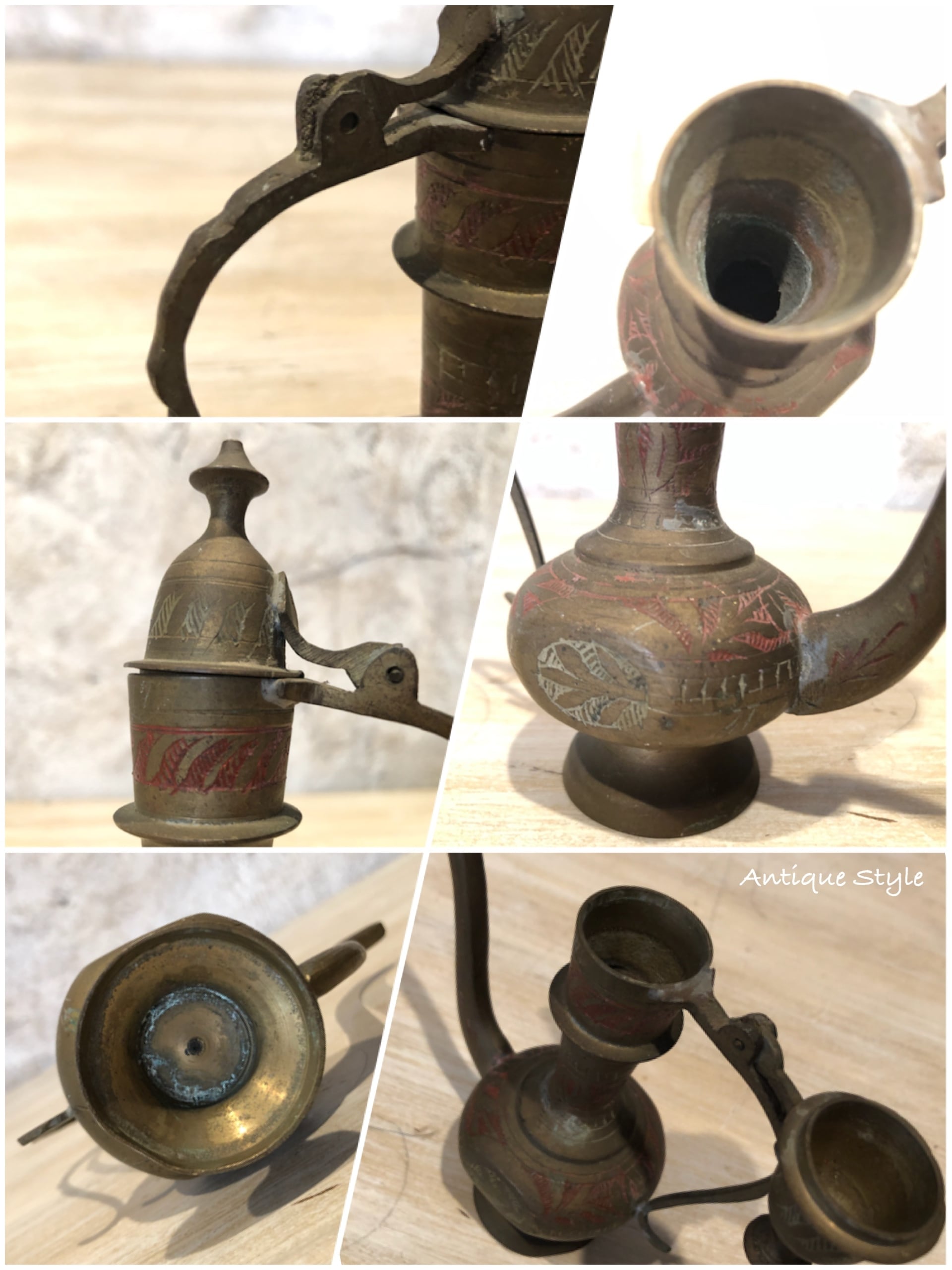 インド製 1920-30's アンティーク ブラス 極彩模様 真鍮 水差し 魔法