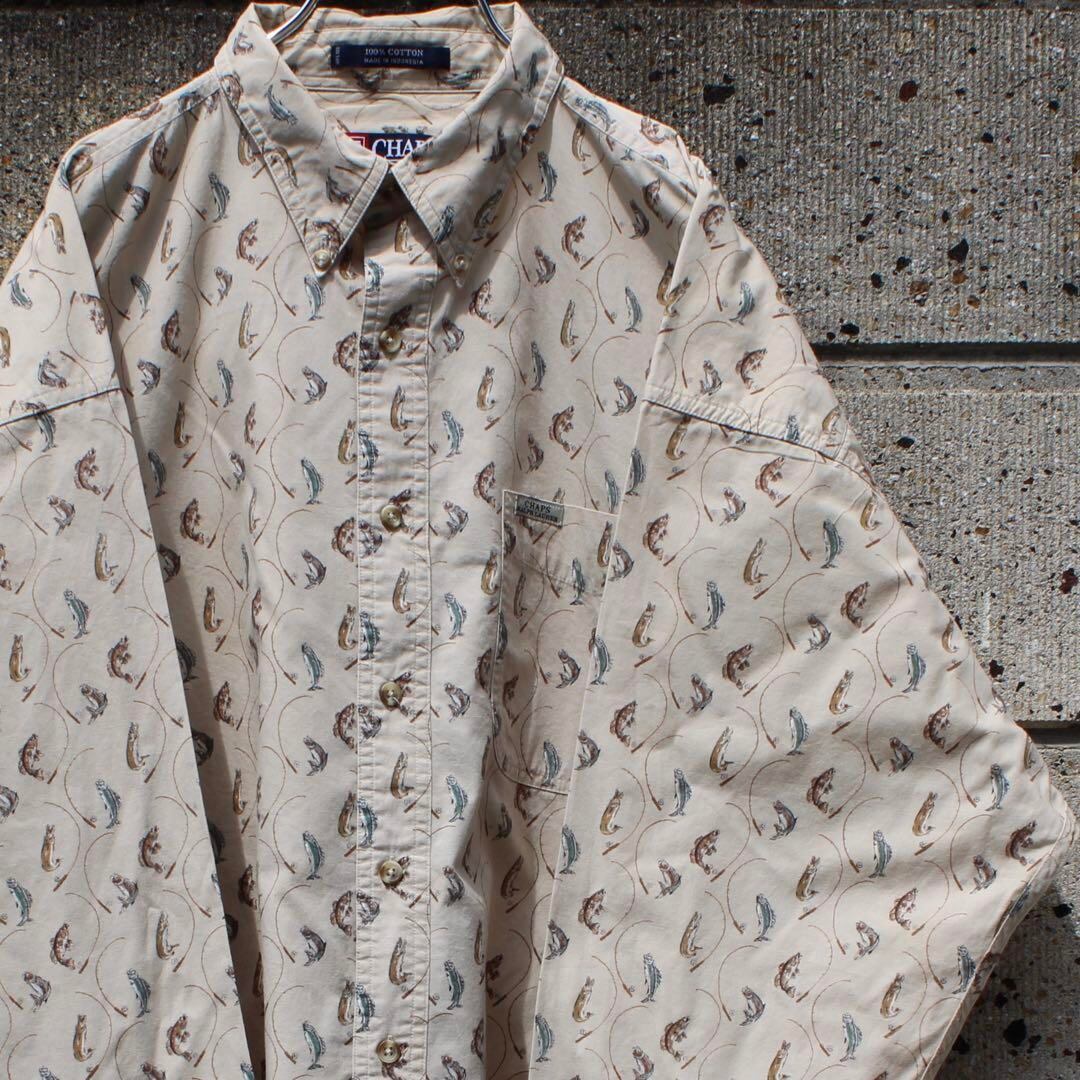 【XLサイズ】CHAPS Ralph Lauren 00s サカナ 釣り竿 ビッグサイズ 古着 L/Sシャツ