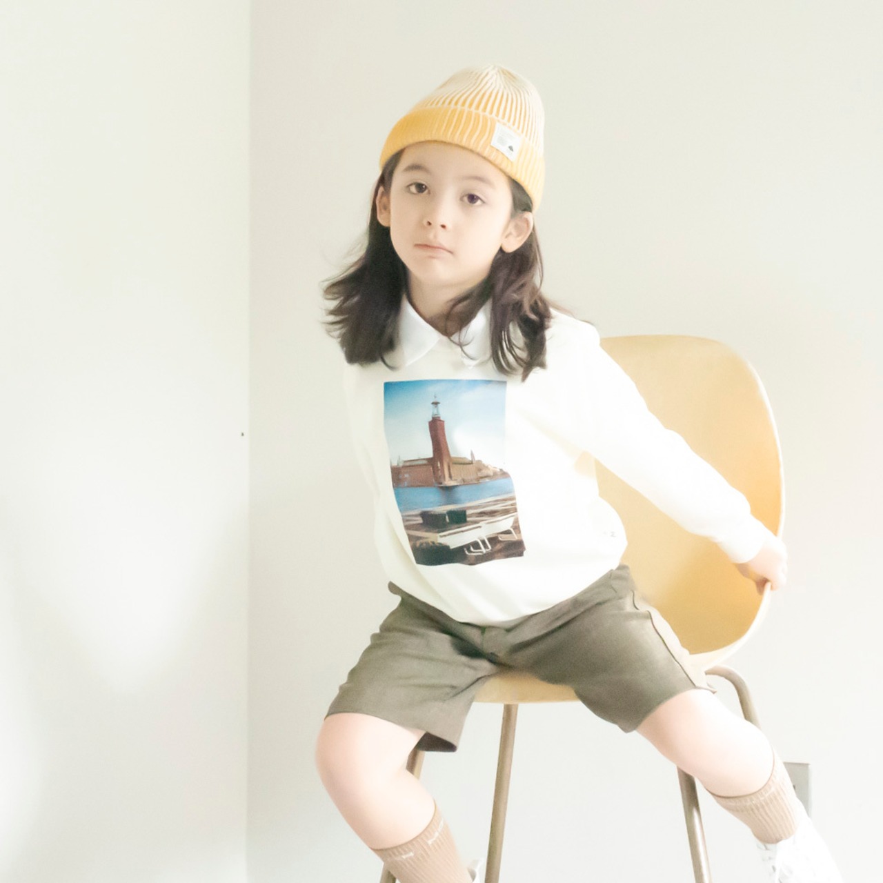 ニットキャップ【ストライプイエロー】52cm 全3色 推奨年齢3歳〜7歳