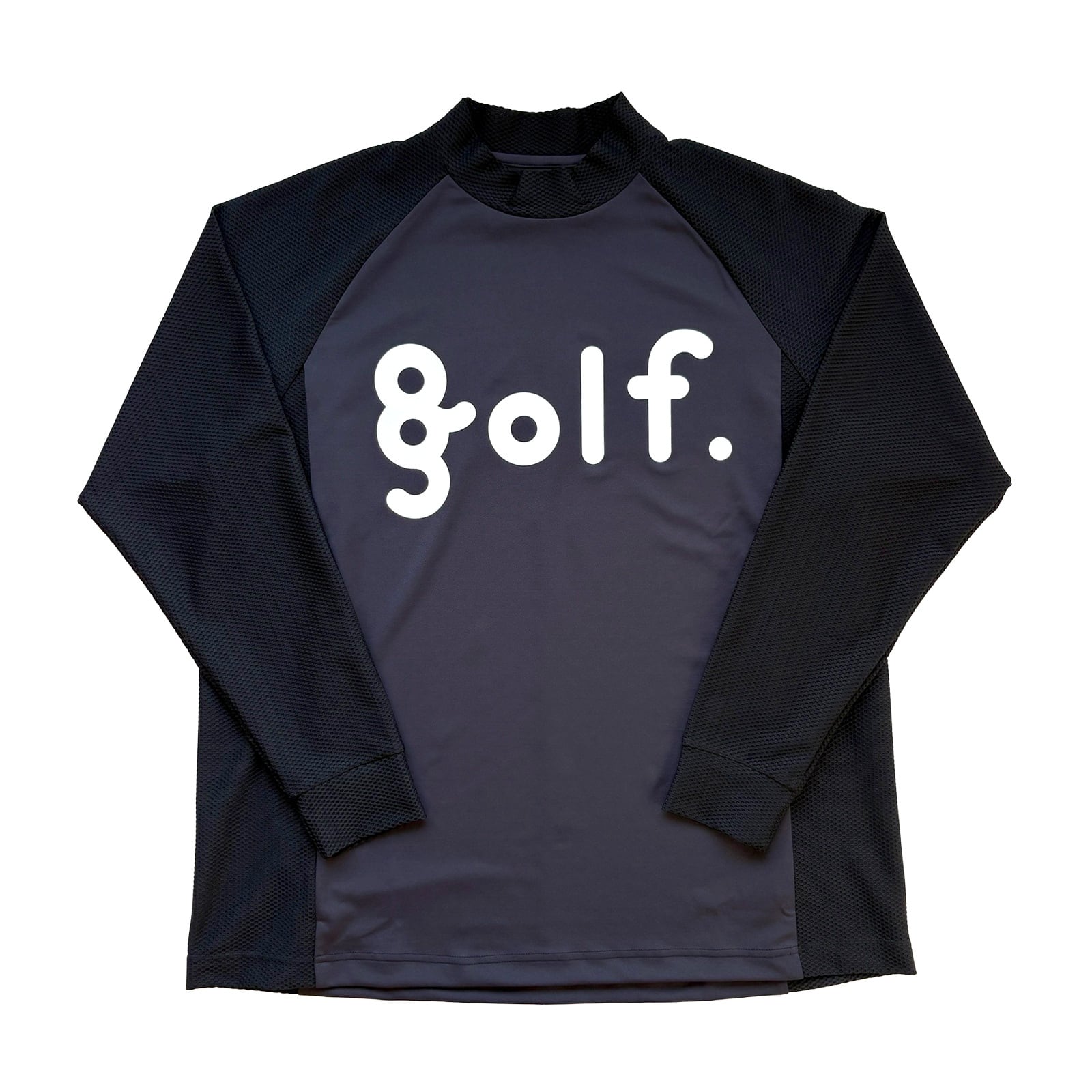 MESH SWITCHING L/S MOCK NECK TEE -CHARCOAL/ BLACK-