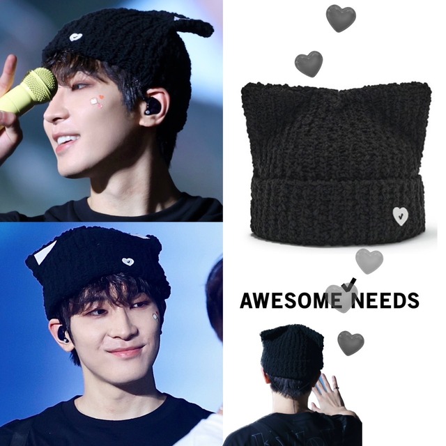 ★SEVENTEEN ウォヌ 着用！！【AWESOME NEEDS】SS CAT KNIT HAT_3COLOR