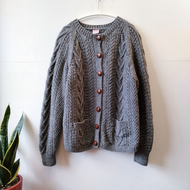 Aran Knit Cardigan Crew Neck