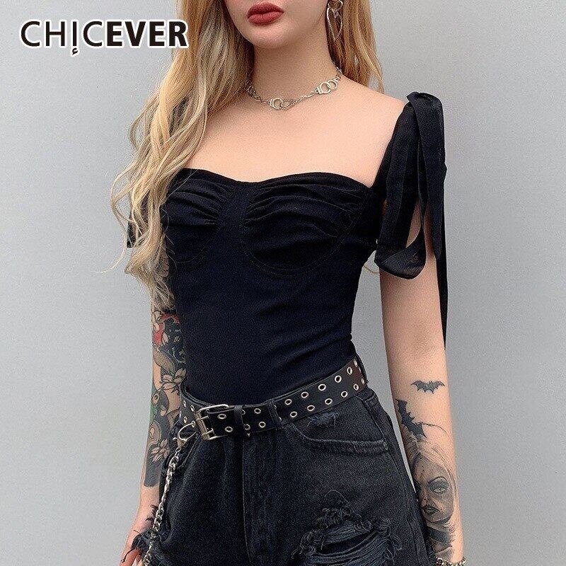 CHICEVERセクシーなキャミストップスの女性がノースリーブのオフショルダースリムクロップトップベスト2020夏をレースアップ サマー 夏物 6base580102917965
