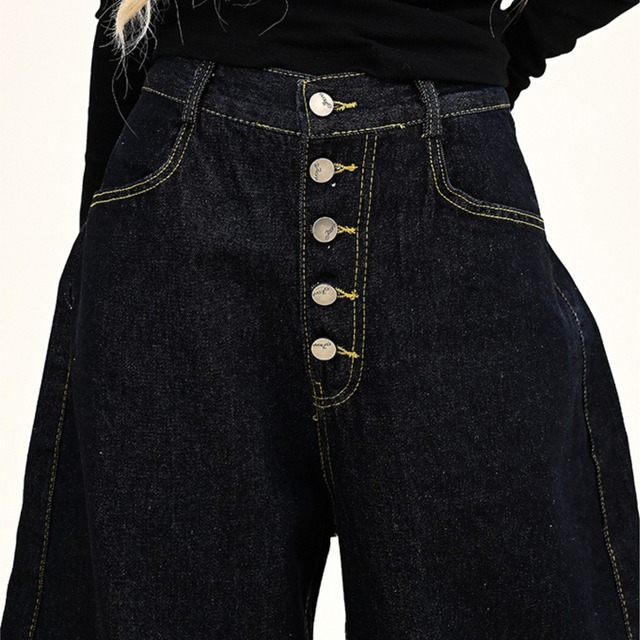 front button high waist wide leg denim　フロントボタンハイウエストワイドレッグデニム　J0661
