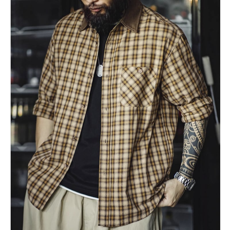 コーデュロイステッチラペルチェックシャツA18562