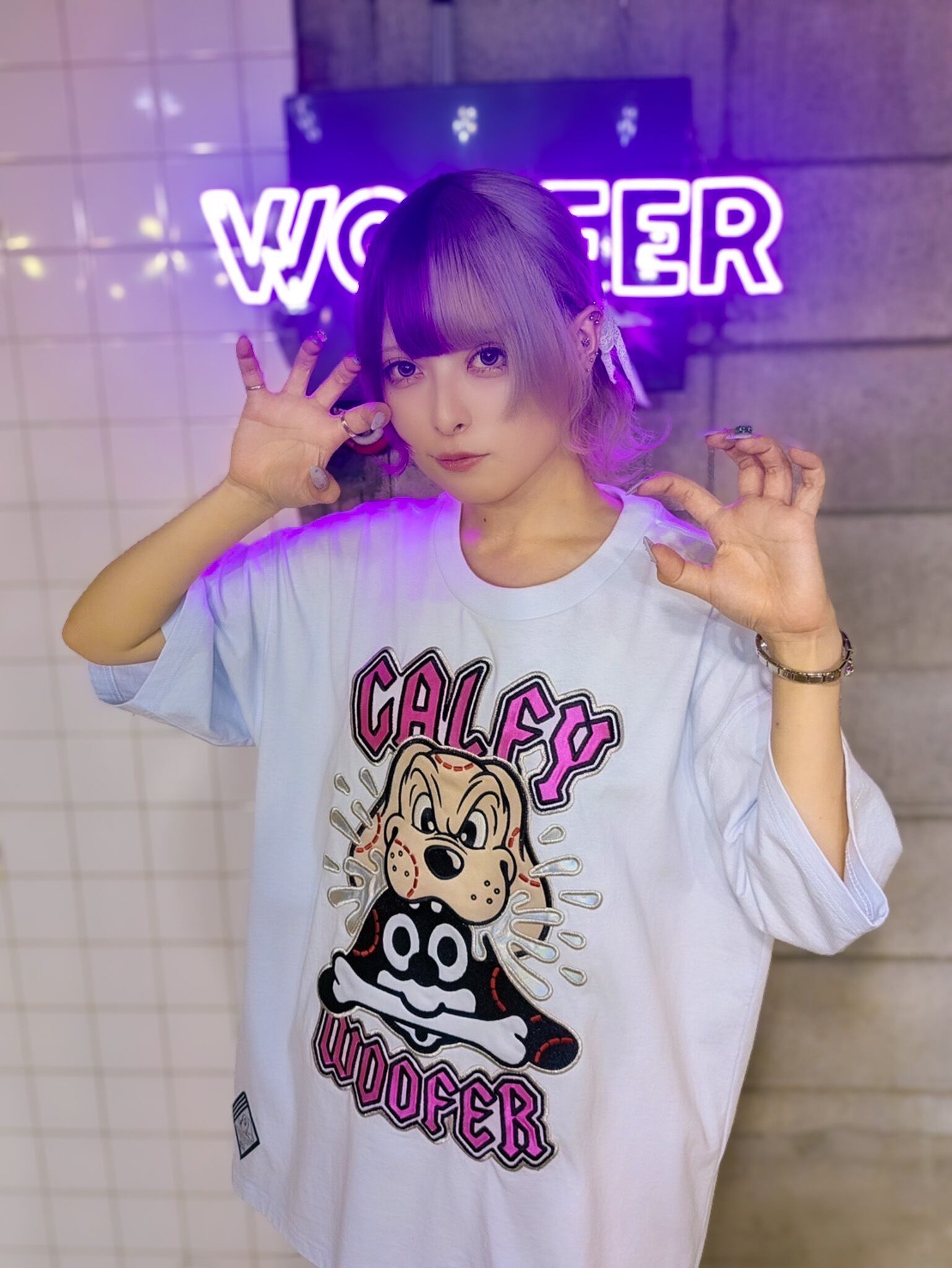 推し愛 x GALFY コラボTシャツ パープル L（中型犬） GALFY × WOOFER × ニイルセン】 トリプルネームコラボT シャツ | PAY ID