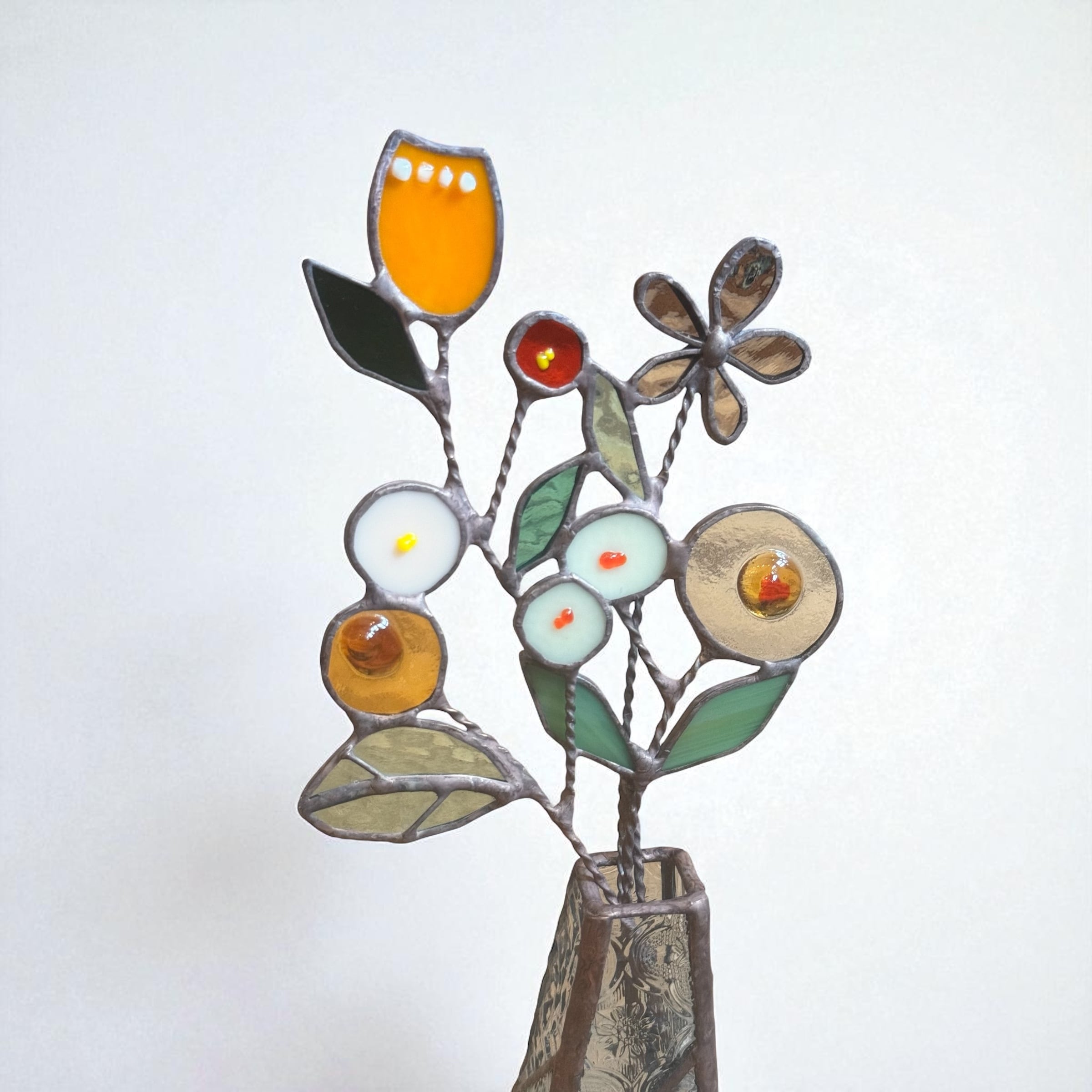 花束つき ステンドグラス一輪挿し | teshigotoya ねむの木の豆