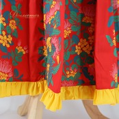 フラダンス 衣装 Paondor パンドール ワンピース ドレス レッド系 レフア柄 花柄 赤 緑 黄 フリル かわいい 華やか ダンス衣装 イベント ステージ おしゃれ ハワイアンプリント アロハ 鮮やか グリーン系 イエロー系