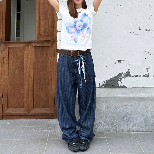 ピンストライプソフトルーズパンツ 2col R00686