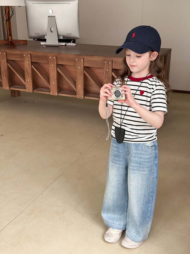 【KID】ハート刺しゅうストライプ半袖Tシャツ - 13