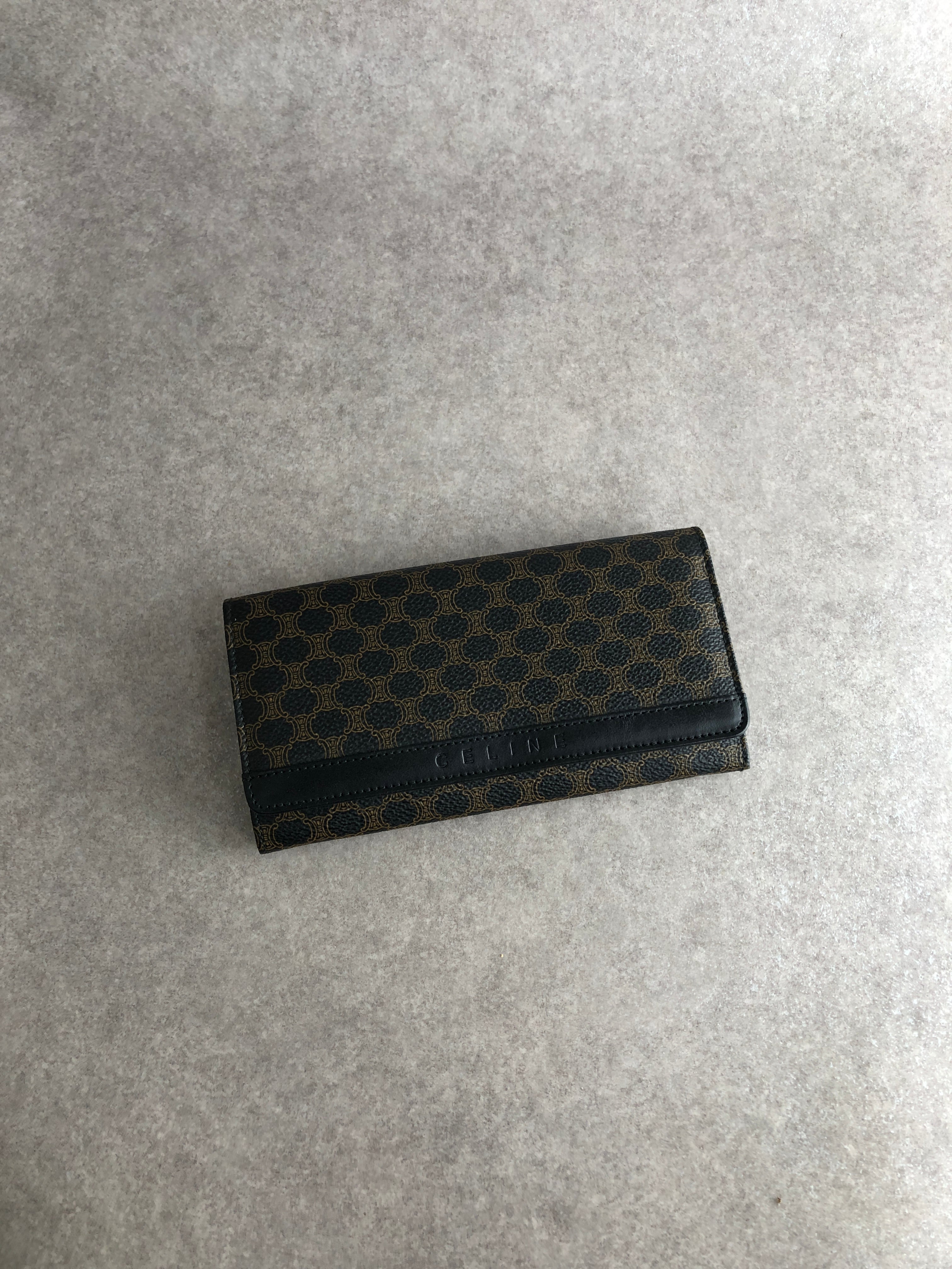 CELINE セリーヌ マカダム 財布 ブラック PVC レザー 長財布 vintage