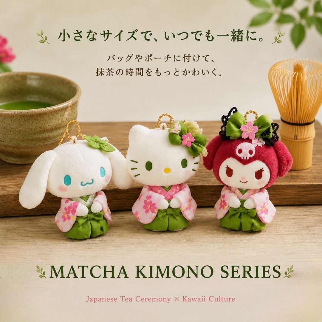 抹茶着物 ハローキティ マスコットぬいぐるみ｜日本限定・正規品