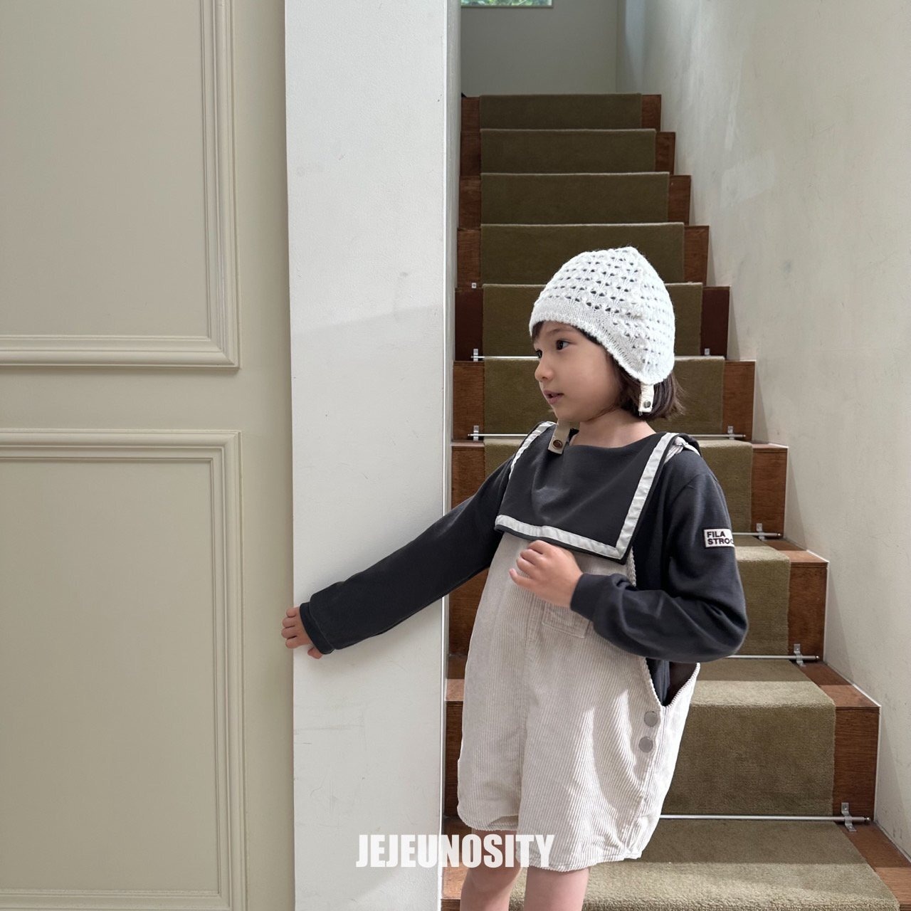 【jejeunosity】コーデュロイベリーショートオーバーオール24F サロペット クリーム 80〜110cm 240901 - 4