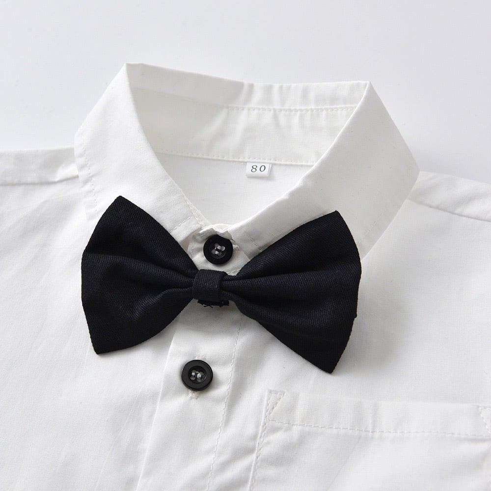 幼児キッズ男の子スーツ3点セット 蝶ネクタイ付きシャツ 長ズボン  