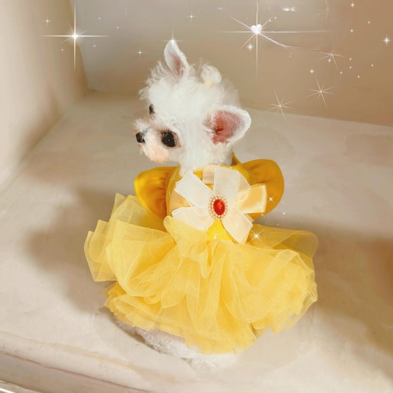 秋冬素材プリンセスイエロードレス 犬服 00354