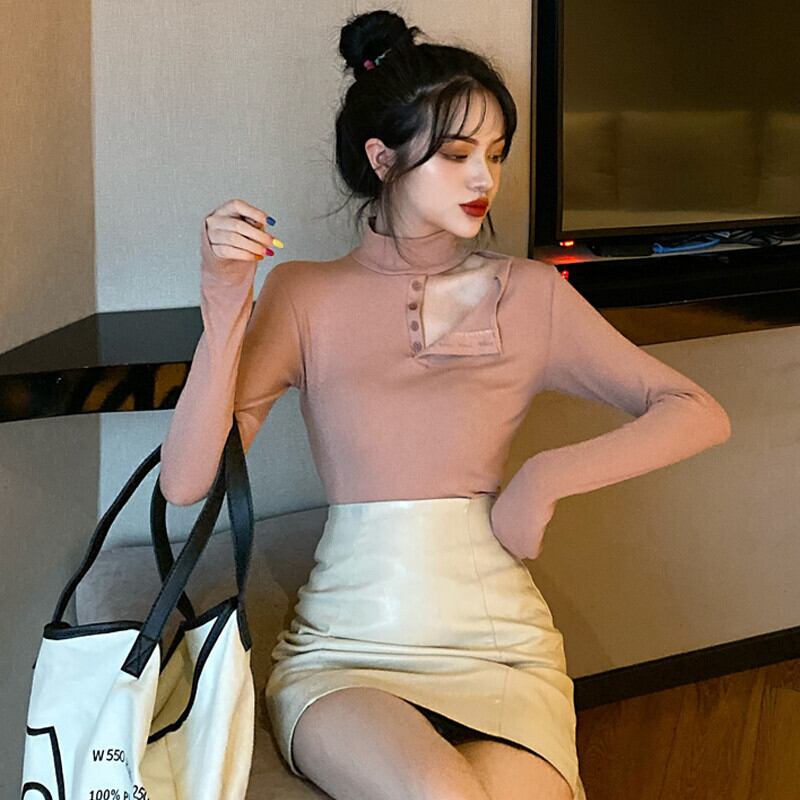 Tシャツ シャツ オータムトップス スリム薄手 ロング 秋物 ガールズファッション63621455766