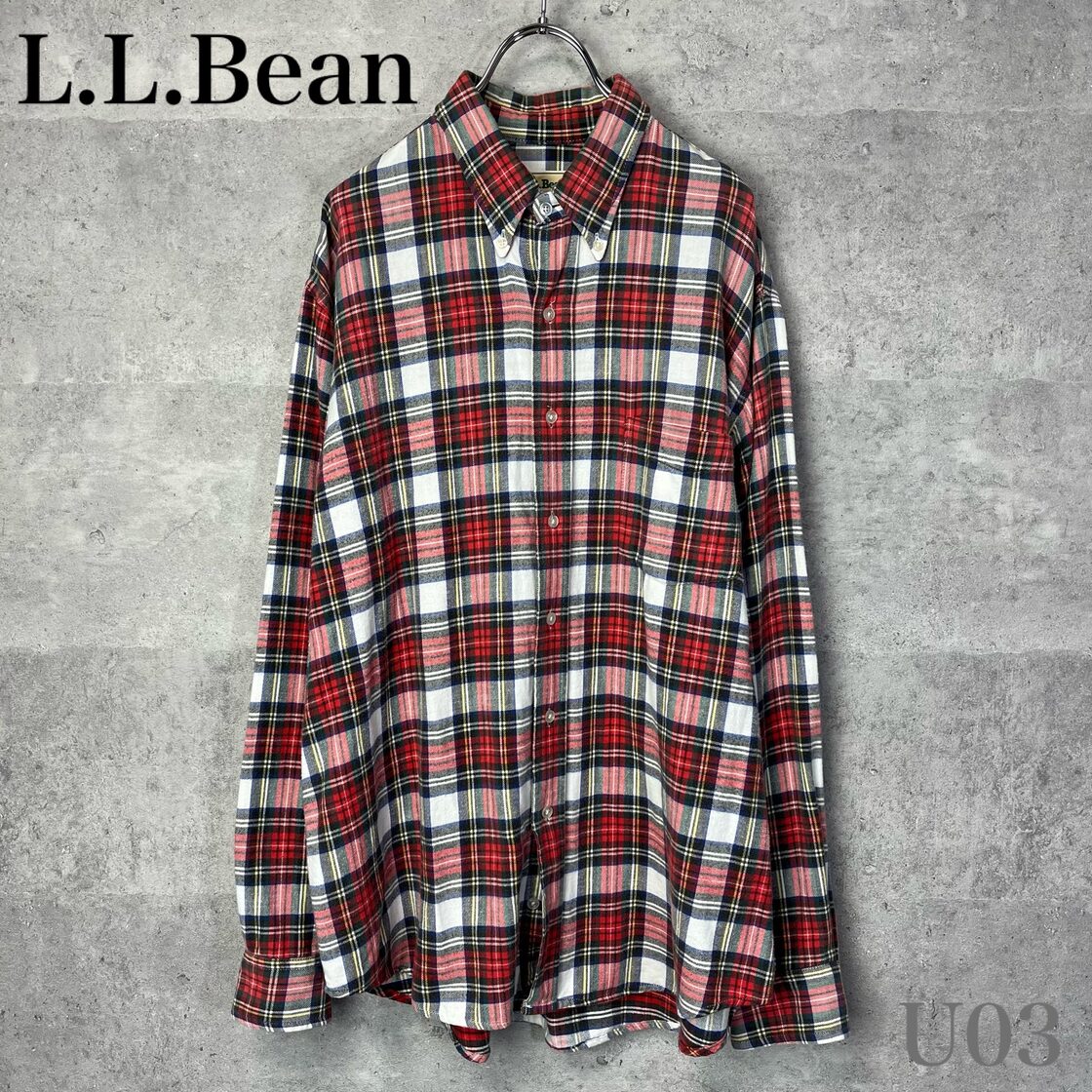エルエルビーン L.L.Bean チェック シャツ 長袖 白 赤 緑 青 黄 L 