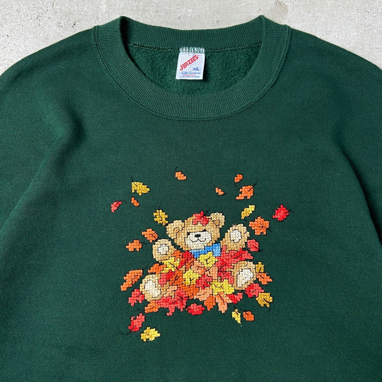 90年代 USA製 テディベア クロスステッチ 刺繍 アニマル柄 スウェット 