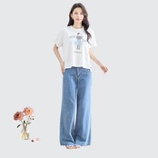 TRUBE ガールグラフィックサイドボタンTシャツ【M~L】ホワイト