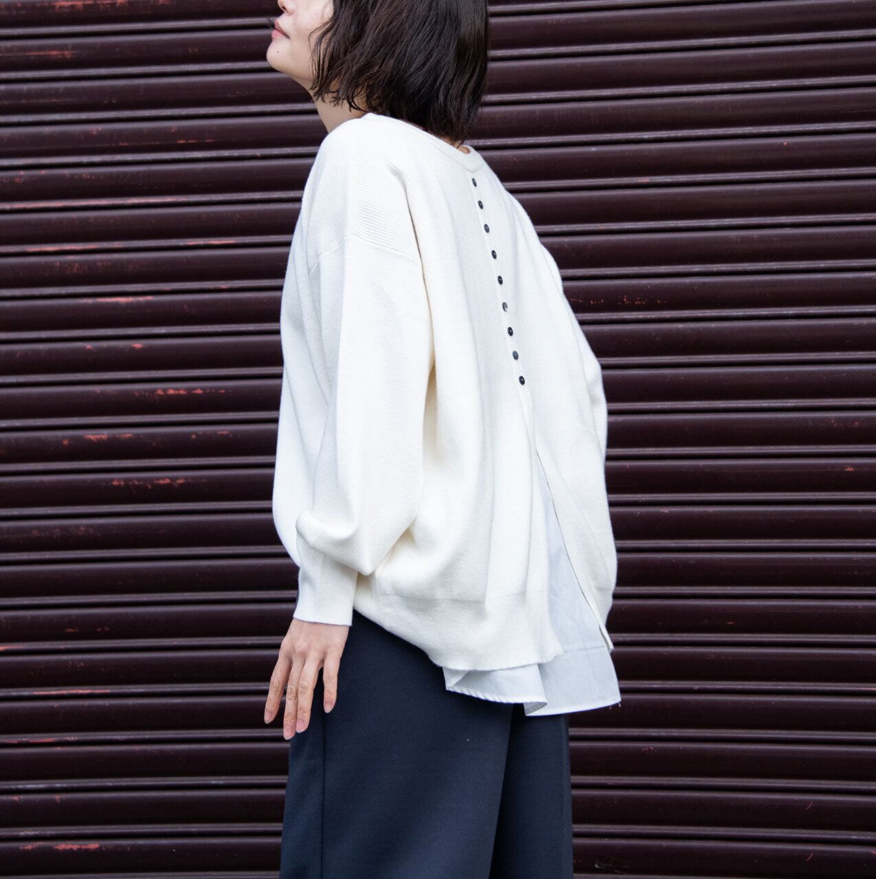 バックスリットボタンレイヤード風ニットPO