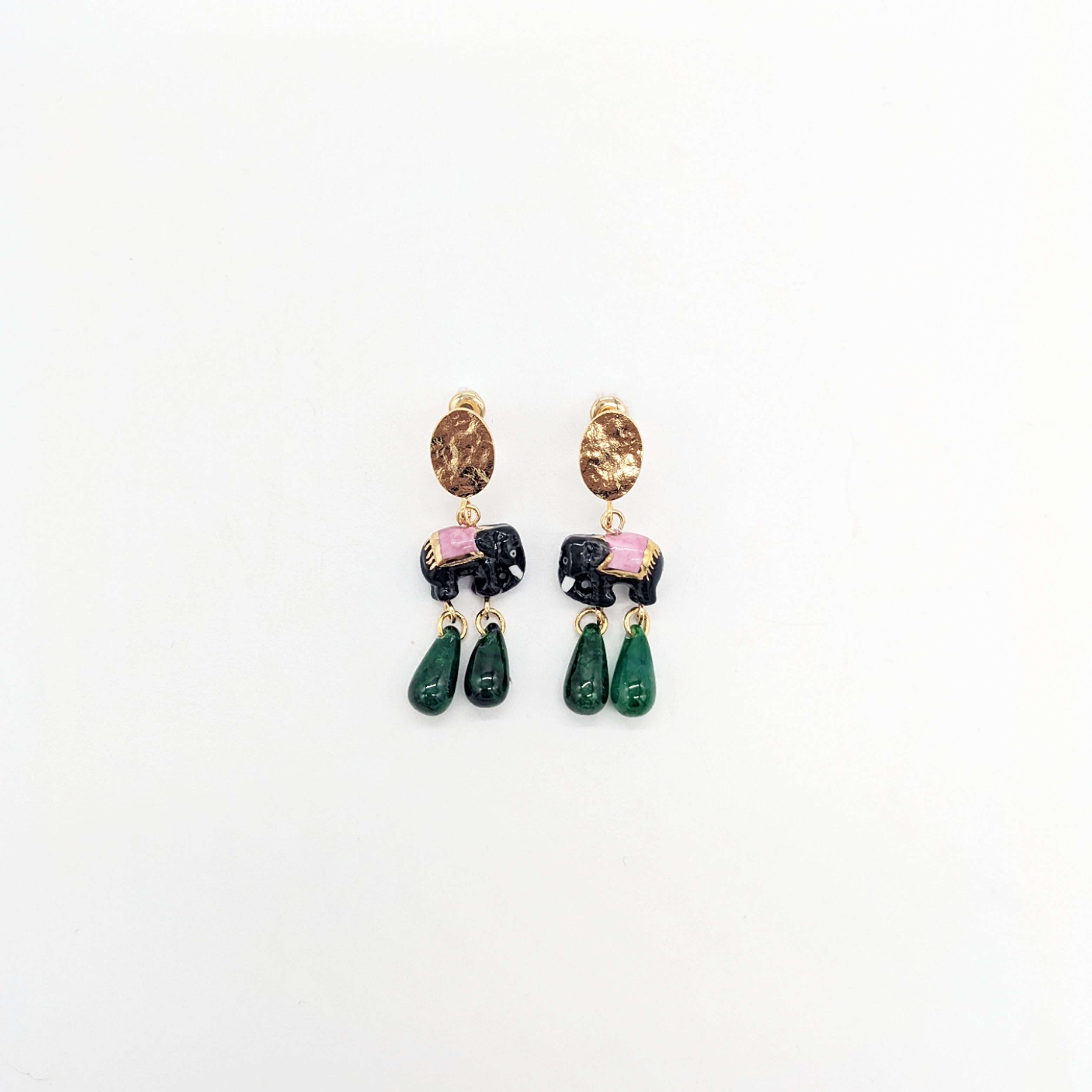 【nach】 Elephant & jade earrings