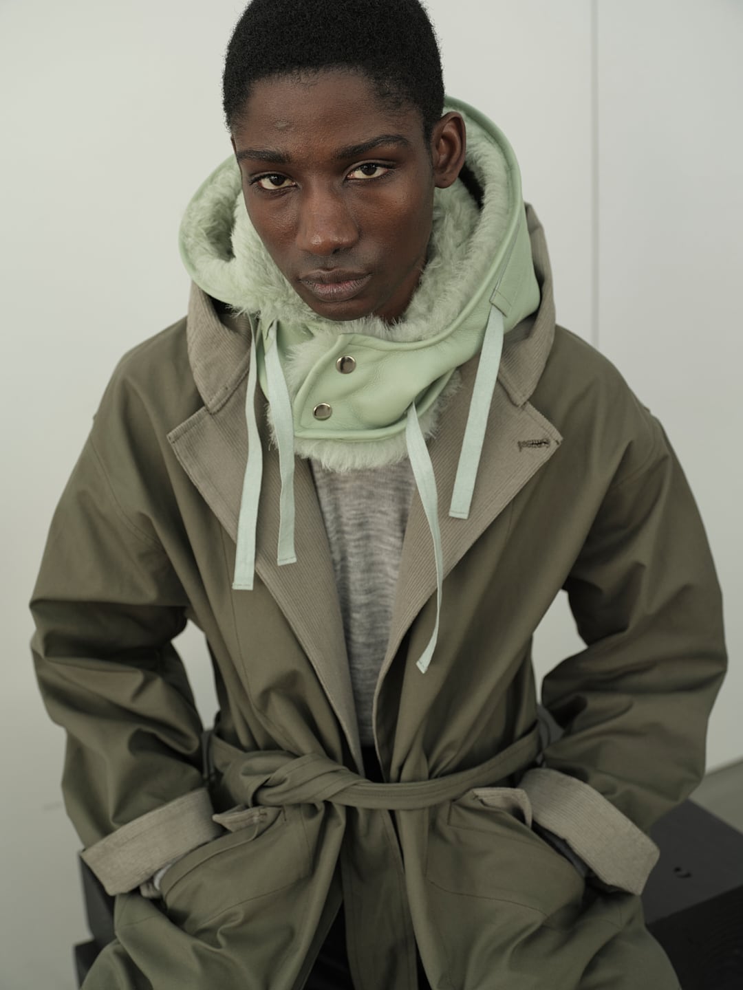 POSTELEGANT “ Cotton OX Hooded Short Coat ( Moss x Sage )”
