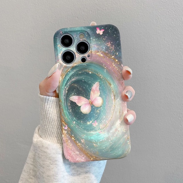 【SALINNAシリーズ】★チャイナ風携帯ケース★ アイホン 油絵風 蝶々 iPhone16 iPhone15 iPhone14 iPhone13 iPhone12/11/XS/XR