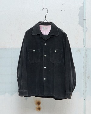 vintage “PENNEY’S TOWNCRAFT” faded black fine-wale corduroy open collar shirt