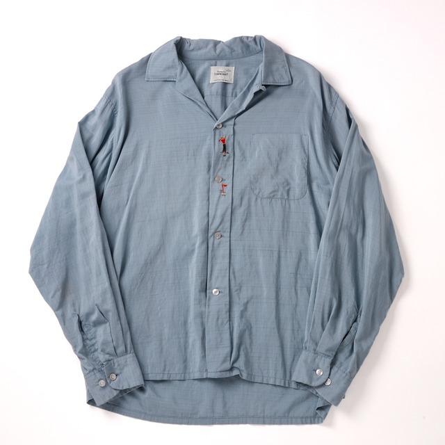 【極美品】50s TOWNCRAFT special Vintage open collar cotton shirt big  mint condition made in USA ／ 50年代 スペシャル ヴィンテージ コットン オープンカラー シャツ  ビッグサイズ サイズ16H 実寸L アメリカ製 ブルー ゴルフ刺繍