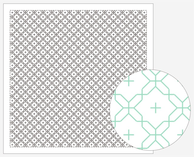 ダルマ刺し子ふきん一目刺し（白）「十字花刺し (1102)」：DARUMA Sashiko Fukin White "Juujihana-sashi" - 1102