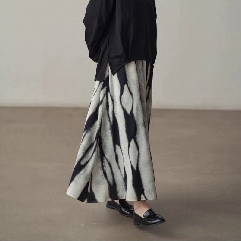 Pleated waist wide hem long skirt◇1colors 1702