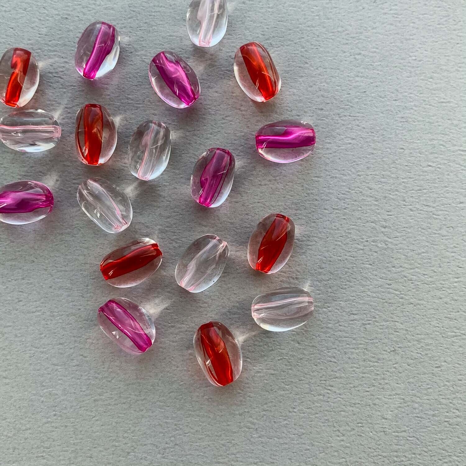 カラーライン入クリアオーバルビーズパック(6p)