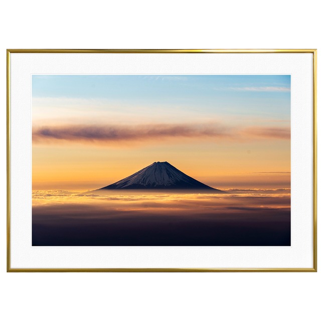 日本写真 夕日に染まる雲海に浮かぶ富士山 インテリアアートポスター額装 AS3521