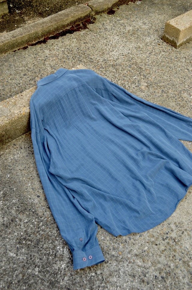 GILLIO 90s Old Polynosic Shirts Windowpane Check Made in Korea US古着 1990 オールドシャツ