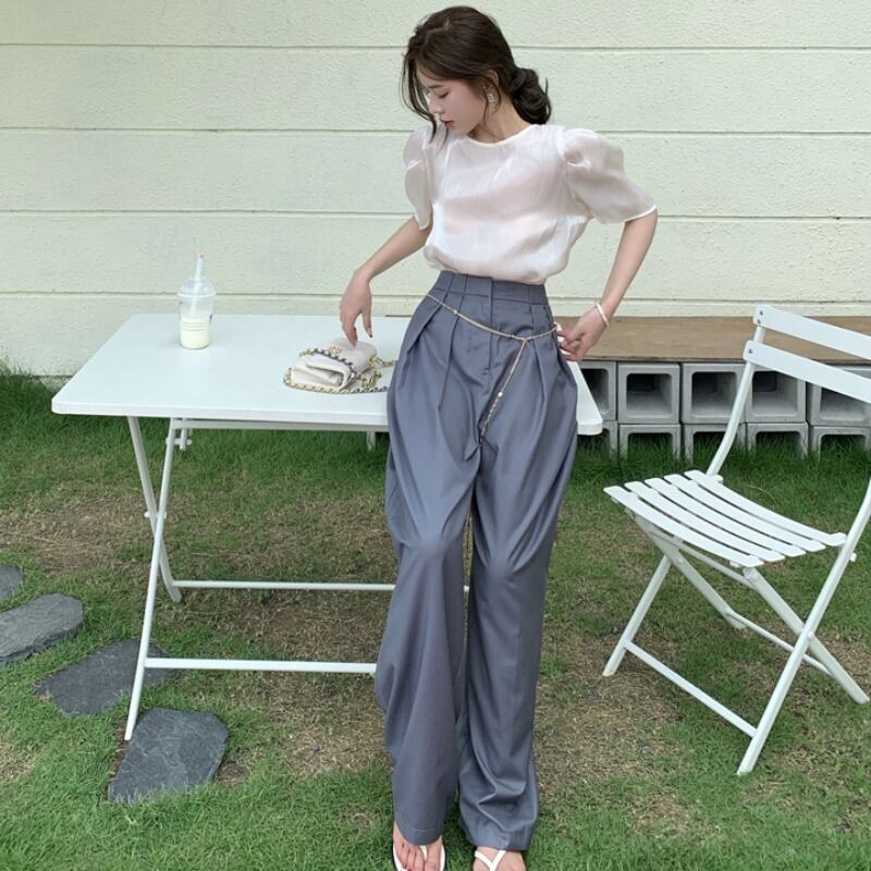 サマースタイルスリーブシャツ スタンダードハイウェストウェストカジュアルレディース レトロ 夏物 YY-ファッション56367554787