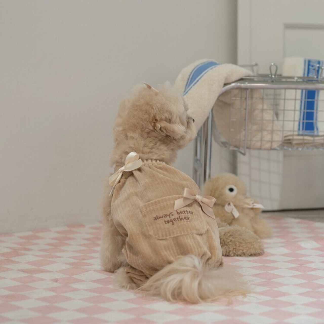 即納【cheese n mood】ベロアロンパース  (ベージュ)