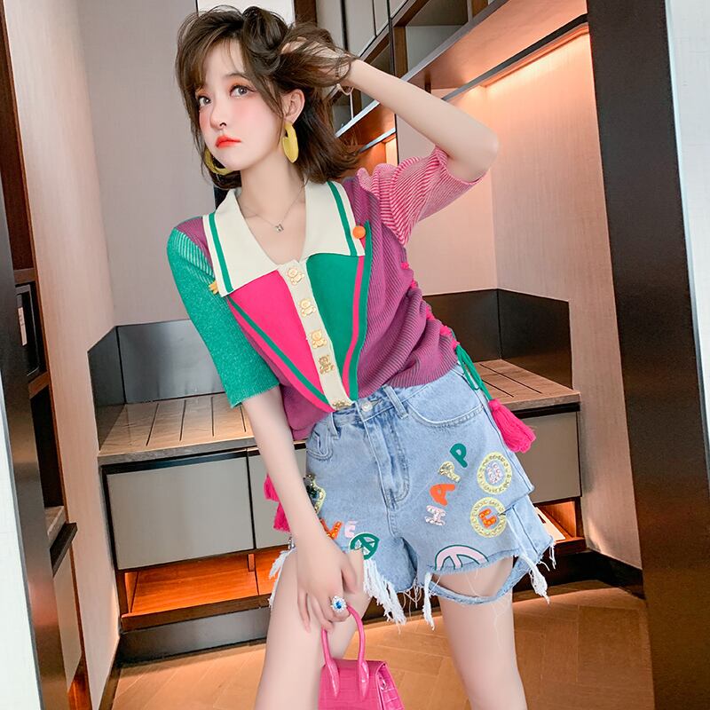 カラーボタンセーター トップス サマー 夏物 MIUCO48326564799