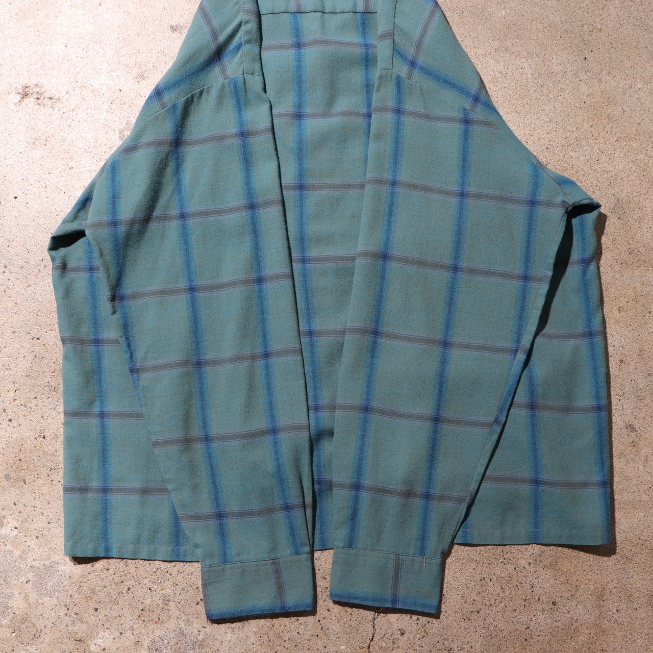 美品 XL 60s 70s BRENT 水色 レーヨン混 チェックシャツ 長袖 vintage ヴィンテージ ブレント