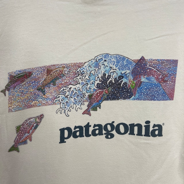 90s Patagonia ベネフィシャル 波 魚 北斎 バックプリントTシャツ